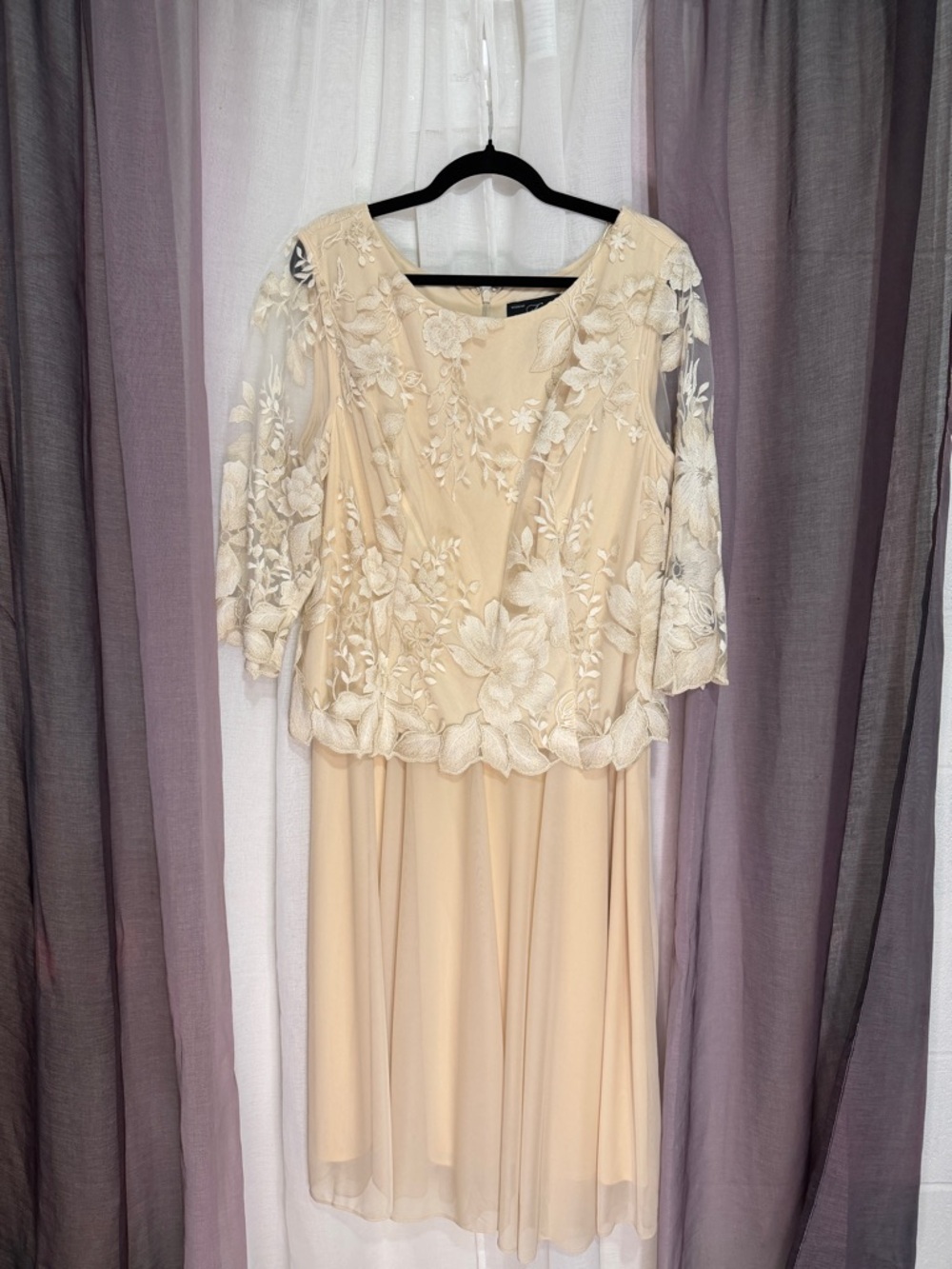 Alex Evening Elegant Cream Lace Overlay Women's Dress